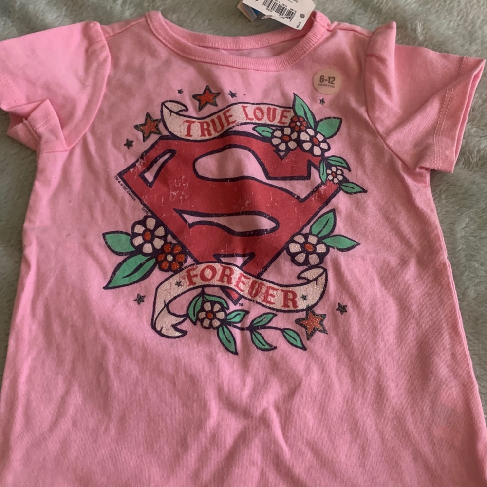 Super Girl pink tee girls 6-12 months NWT logo fun gift idea